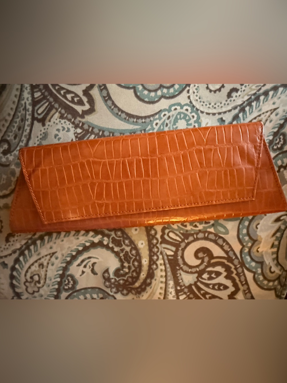 Kenneth Cole Croc-Embossed Tan Leather Clutch